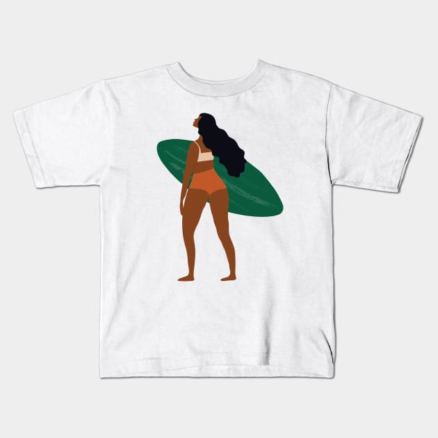 Woman and surfboard 1 Kids T-Shirt by grafart